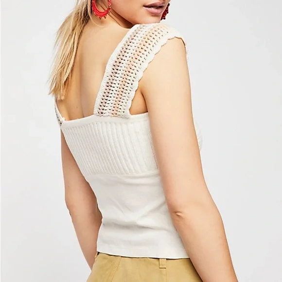 Free People Crochet Spun Sugar Top Ribbed Knit Hug Tank - Picture 2 of 8